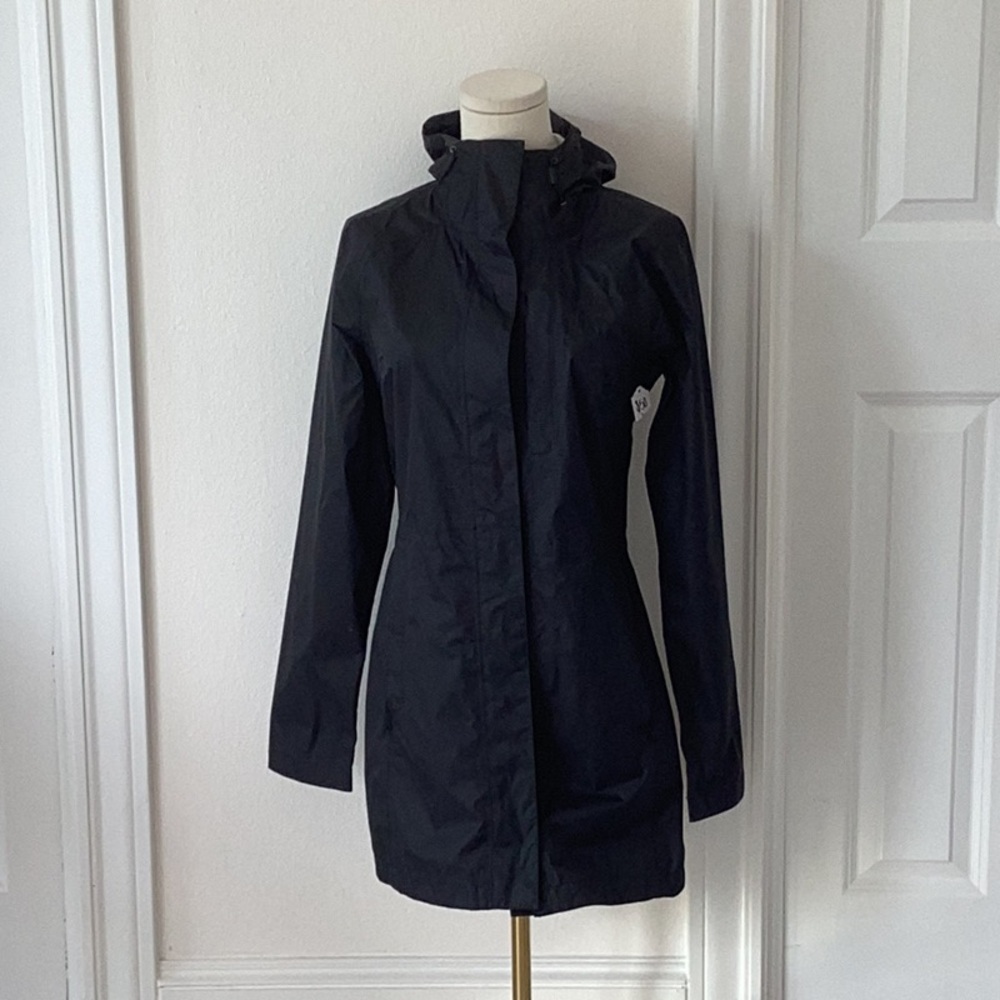 The North Face Black Trench Coat with High Collar and Hood